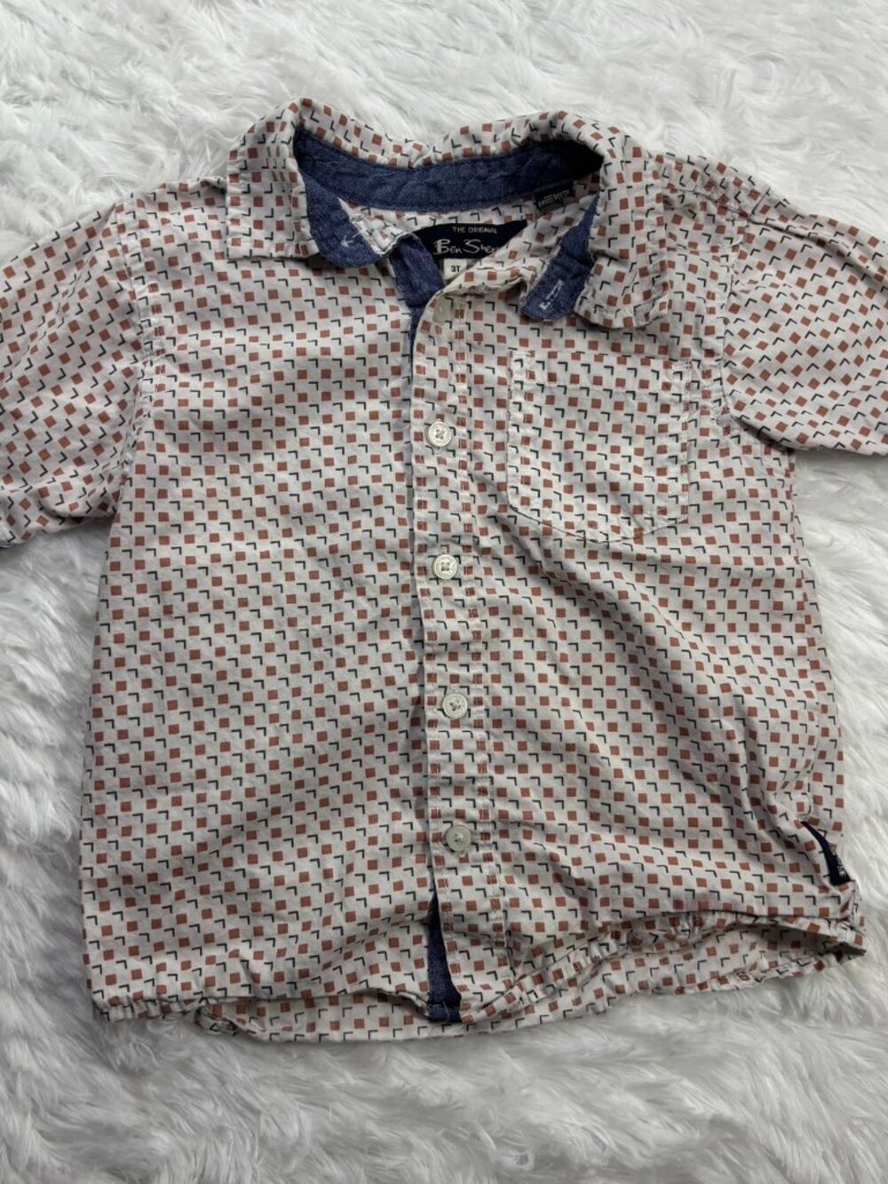 Ben Sherman Toddler Boys 3T Button Down Shirt Geometric Print Short Sleeve